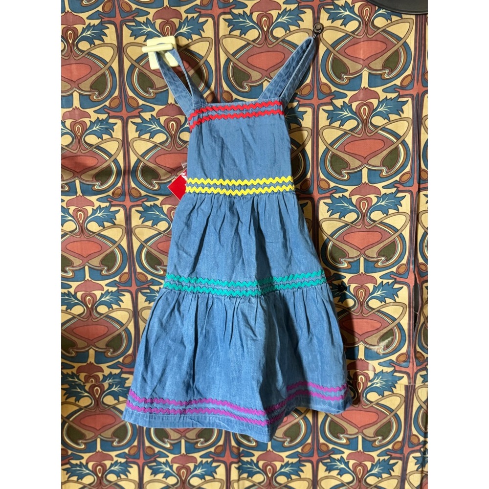 Hanna Andersson Girls Chambray Tiered Dress Colorful Trim US‎ 4 / 100 cm NWT